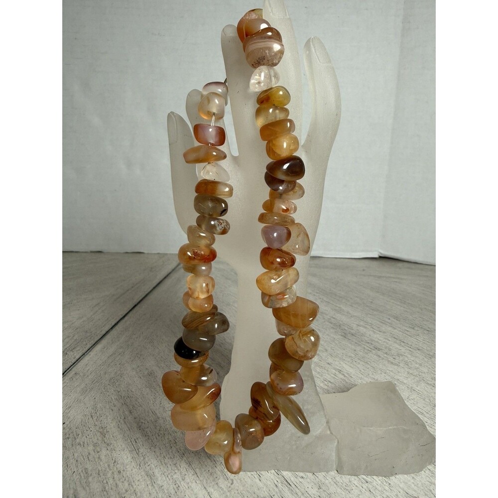 Vintage 925 sterling silver genuine carnelian agate beads beaded necklace 13.7g